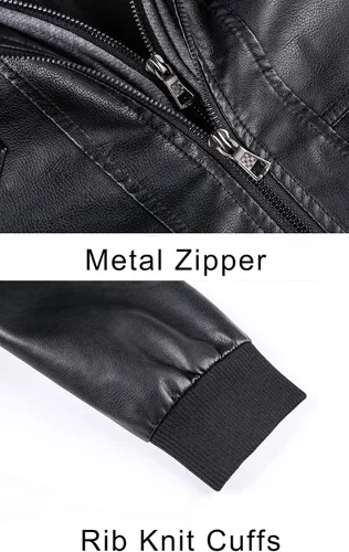Vista 5 de MAGCOMSEN Chaqueta de piel sintética con cuello alto para hombre, 6 bolsillos, chaqueta de motocicleta con capucha extraíble