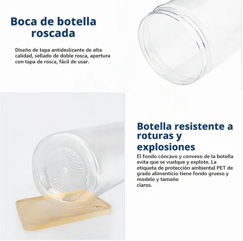 Vista 7 de Juego de 6 tarros de plástico transparente para almacenamiento de alimentos con tapa, recipiente redondo transparente para espaguetis, pasta