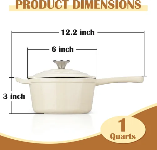Vista 2 de E-far Sartén de hierro fundido esmaltado con tapa, cacerola de horno holandés de 1 cuarto de galón, mini olla para cocinar, hervir, saludable