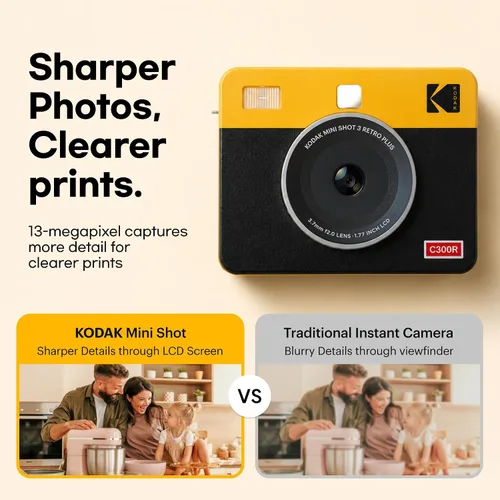 Vista 7 de KODAK Mini Shot 3 - Cámara instantánea retro 3x3, impresora fotográfica, 8 Amarillo