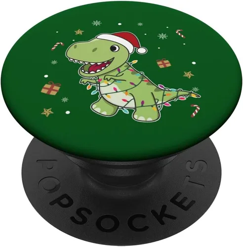 Vista 6 de Luces de hadas de Papá Noel de dinosaurio T-Rex PopSockets MagSafe PopGrip para iPhone