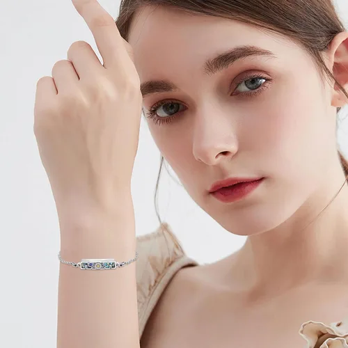 Vista 2 de ONEFINITY Pulsera de urna para cenizas, plata de ley 925, concha de abulón, colibrílibélulamariposagirasol, joyería de cremación para cenizas
