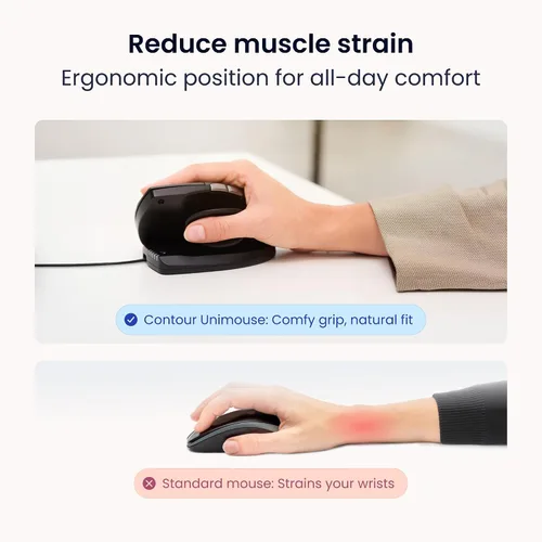 Vista 8 de Contour Unimouse - Ratón vertical ergonómico ajustable de 35° a 70°, ángulo de inclinación de 35° a 70°, 6 botones programables para productividad