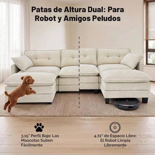 Vista 4 de Amsleekey Sofá Seccional Modular, 111.5" en Forma de U de Pana Cómodo Sofás Seccionales para Sala de Estar, Sofás Nube de 3 Plazas con 2 Otomanas