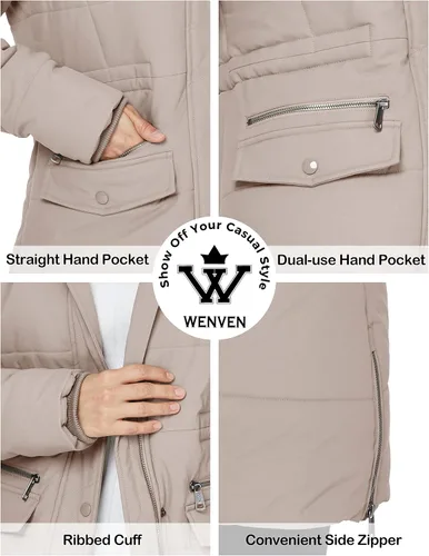 Vista 6 de WenVen Chaqueta acolchada impermeable de invierno para mujer con capucha de piel