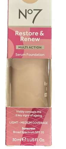 Vista 5 de No7 Restore & Renew Base de Suero de Acción Múltiple - Porcelana - Base Líquida de Maquillaje con Vitamina C, Vitamina E y Colágeno para el Rostro