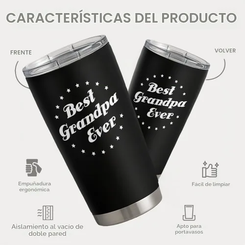 Vista 2 de SANDJEST Vaso con aislamiento para viajes, el mejor set de regalo para el mejor abuelo de todos, para papá, abuelo - Taza de 20 oz - Gran regalo