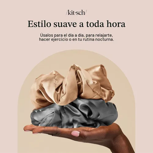 Vista 2 de Kitsch Coleteros de satén de almohada para mujer, color carbón y oro, 2 Dorado