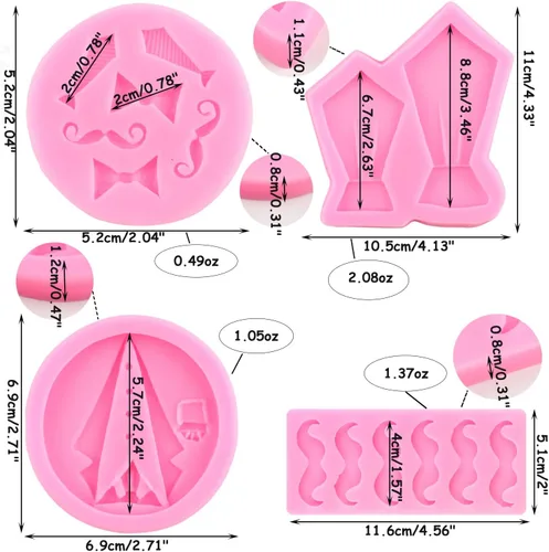 Vista 3 de Mujiang Juego de 4 moldes de silicona para corbatas para el Día del Padre Estilo a