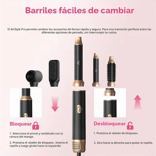 Vista 7 de Atopskins Juego de cepillos secadores de pelo 5 en 1, cepillo de soplado de Negro