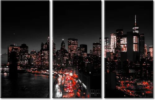 Vista 20 de TUMOVO 3 paneles de paisaje urbano en blanco y negro de Estados Unidos, arte de pared, famoso puente Golden Gate, San Francisco por la noche