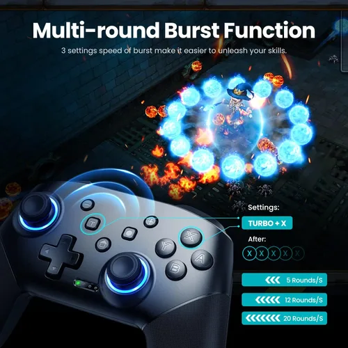 Vista 5 de VOYEE Controlador inalámbrico para Switch, Controladores Pro compatibles con Switch/Lite/OLED/PC, Gamepad de emparejamiento de un botón con LEDs RGB