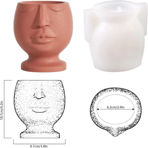 Vista 2 de Nicole Face Cement Flower Pot Mold Nordic Style Horcrete Mold Abstract Design Plant Flower Pot Molde de silicona