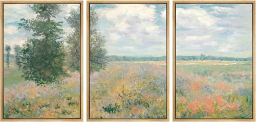 Vista 92 de SIGNWIN Lienzo enmarcado para pared, juego de arte de campos pastorales, flores silvestres, campo rústico, paisaje, floral, ilustraciones modernas