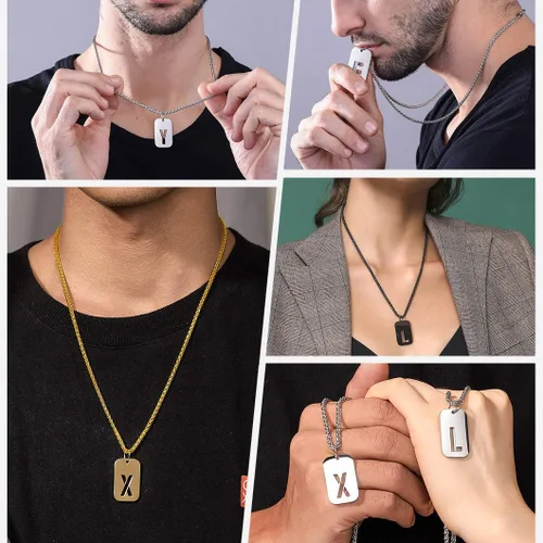 Vista 3 de Richsteel - Collares con iniciales para hombre, etiqueta de perro con letra para mujer, colgante de etiqueta militar con cadena Spiga
