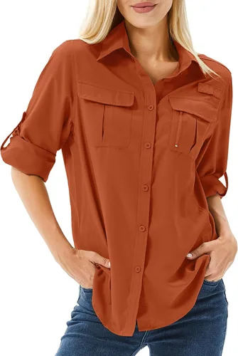Vista 24 de Camiseta de Manga Larga para Mujer con Protección Solar UPF 50 para Safari, Pesca, Senderismo