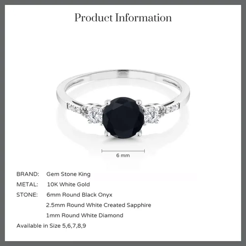 Vista 37 de Gem Stone King Anillo de compromiso de 3 piedras preciosas redondas de oro blanco de 10 quilates con piedra natal de 0.236 in con piedra natal