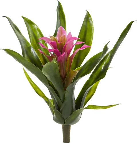 Vista 2 de Nearly Natural Tallo de flor artificial de bromelia de 11 pulgadas, juego de 6