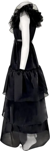 Vista 4 de Antsoldier Wednesday Addams Vestido para niños, disfraz de Wednesday Addams para niñas con peluca, vestido de miércoles para niños