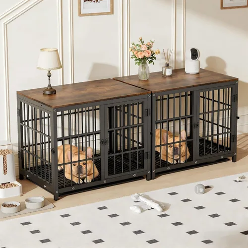 Vista 7 de Bingopaw Muebles de jaula para perros: jaula para cachorros de 30 pulgadas conectable con parte superior de madera, mesa auxiliar para perros