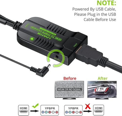 Vista 5 de LiNKFOR 1080P HDMI a Componente Convertidor Escalador HDMI a YPbPr Convertidor convertir HDMI a componente HDMI a video Convertidor HDMI a 5RCA RGB