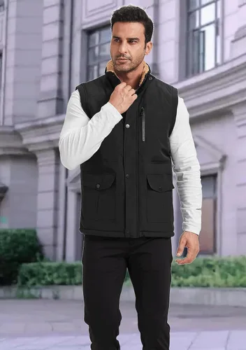 Vista 19 de XinYangNi Chaleco de invierno con forro polar para hombre, chaqueta de burbujas cálida e informal