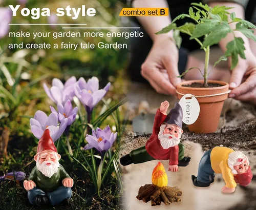 Vista 4 de Adorno de gnomos de jardín en miniatura para exteriores, estatua de elfo de resina, divertidos accesorios de jardín de hadas de gnomos para patio
