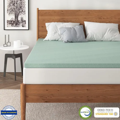 Vista 11 de NapQueen Cubrecolchón de espuma viscoelástica de té verde ventilado de 2 pulgadas, verde elegante, certificado CertiPUR-US, tamaño matrimonial