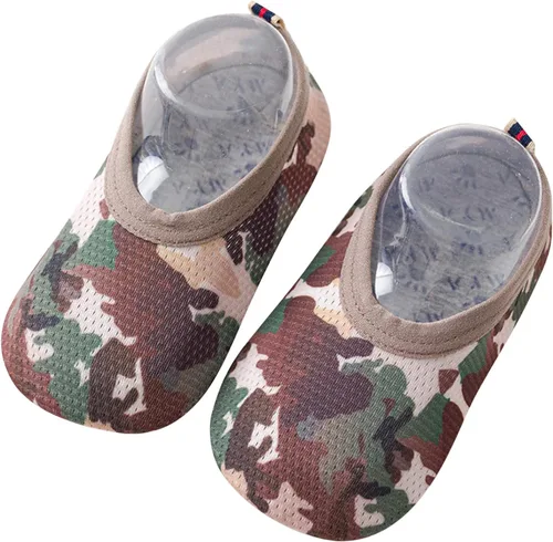 Vista 5 de Pantuflas de animales de peluche iluminados, zapatos descalzos antideslizantes de camuflaje para niños, calcetines para niños, zapatos de 1 a 5 años