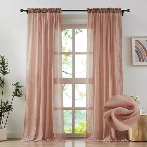 Vista 23 de Anpark - Cortinas traslúcidas de terracota de 96 pulgadas de largo para dormitorio y sala de estar, elegantes cortinas de lino de algodón