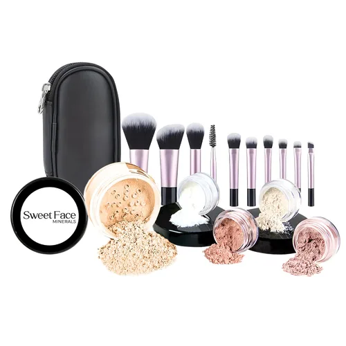 Vista 14 de Kit básico con juego de 6 brochas y juego de bases de maquillaje mineral, piel mate. , Beige