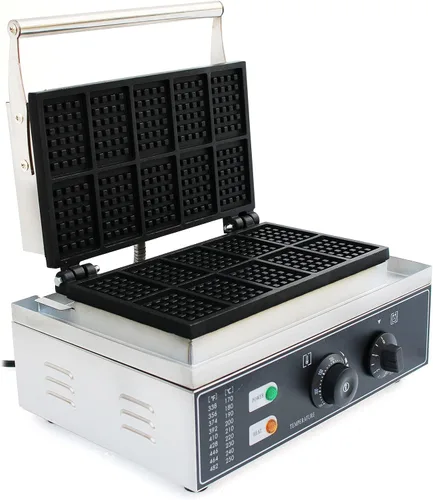 Vista 3 de Máquina para hornear gofres eléctrica antiadherente de 110 V de 10 rebanadas, máquina de gofres eléctrica comercial antiadherente, máquina de hacer