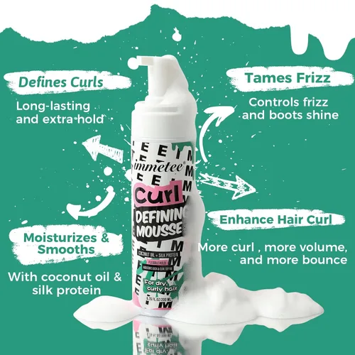 Vista 4 de immetee Mousse de pelo rizado, aceite de coco y proteína de seda para el control del encrespamiento, espuma de peinado extra para el bloqueo