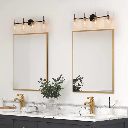 Vista 2 de Durent Lighting Lámparas de tocador de baño, 4 luces de baño sobre espejo, 28.5 pulgadas, negro y dorado