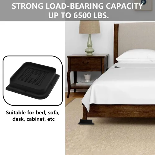 Vista 3 de Paquete de 4 elevadores de cama de 1 pulgada, elevadores de muebles de 2 pulgadas, negros, elevadores de cama resistentes para mesa, sofá, silla