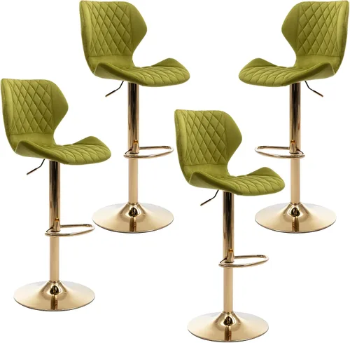Vista 12 de Juego de 4 taburetes de bar color beige, sillas giratorias de altura de mostrador con respaldo de terciopelo, taburetes de isla de cocina para bar