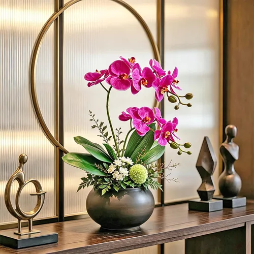 Vista 3 de 2 ramas, flores artificiales de faleanopsis moradas, tallos de orquídeas sintéticas, plantas para decoración del hogar, bonsái y jardín (rojo rosa)