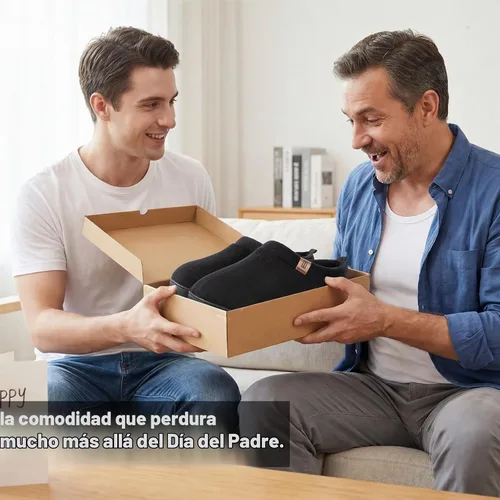 Vista 9 de MERRIMAC - Zapatillas de deslizamiento para hombre, cómodas, con espuma viscoelástica, antideslizantes, para interiores, zapatos de casa Negro