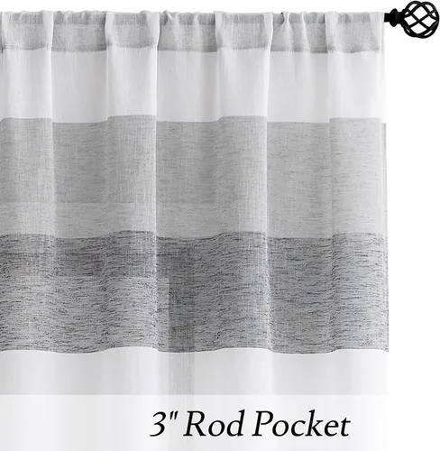 Vista 2 de Vision Home Cortinas traslúcidas a rayas gris y carbón, paneles de ventana de lino rústico de 63 pulgadas de largo, cortinas rústicas de filtrado