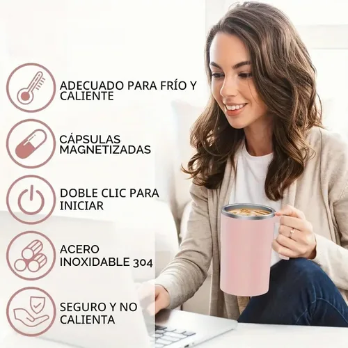 Vista 5 de SpinBrew - Taza de café magnética de agitación automática con pantalla de temperatura, vaso de café eléctrico de acero inoxidable automezclable
