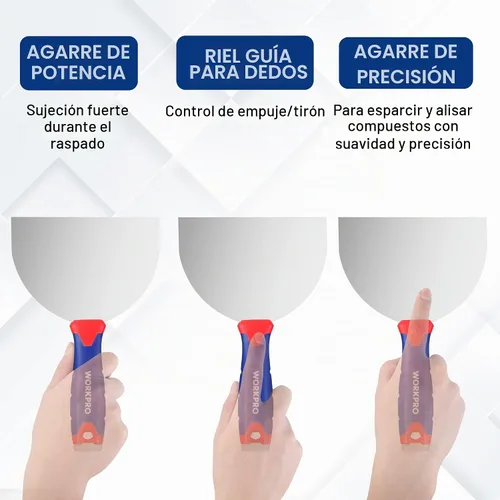 Vista 6 de Juego de cuchillos para paneles de yeso WORKPRO, cuchillo de cinta de acero inoxidable con hojas de 4", 6", 8", 10", 12" y extremo de martillo