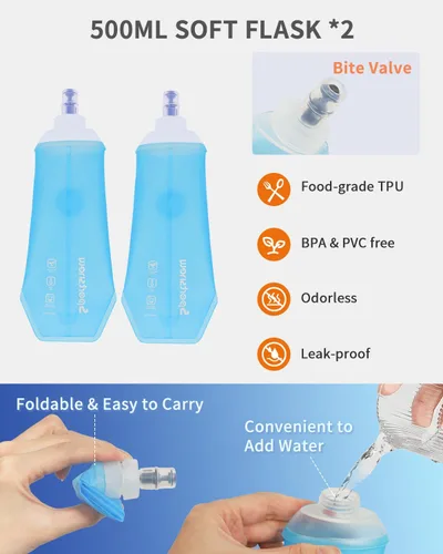 Vista 6 de Sportsnew Chaleco para correr para mujeres y hombres, mochila ligera de hidratación de 10L con bolsillo impermeable para teléfono, paquete