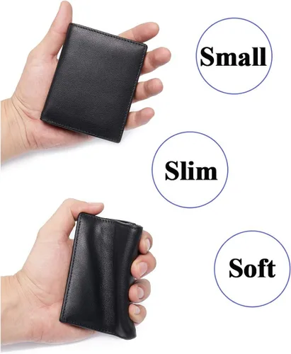 Vista 3 de Billetera para hombre con 2 ventanas de identificación RFID de piel suave con bolsillo frontal pequeño
