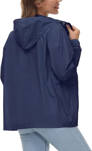 Vista 4 de Avoogue Chaqueta impermeable para mujer, ligera, plegable, con capucha, rompevientos para exteriores
