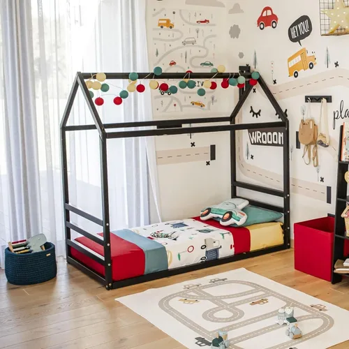 Vista 5 de Cama de casa para niños, cama de casa para niños, cama de piso Montessori, cama de casa Montessori, cama de plataforma para niños