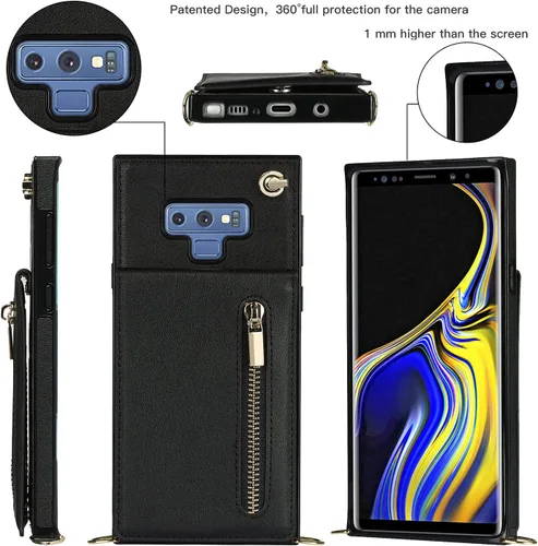 Vista 3 de Funda para teléfono Samsung Galaxy Note 9 con correa cruzada, tarjetero de cuero, ranuras de crédito, soporte magnético, accesorio para celular