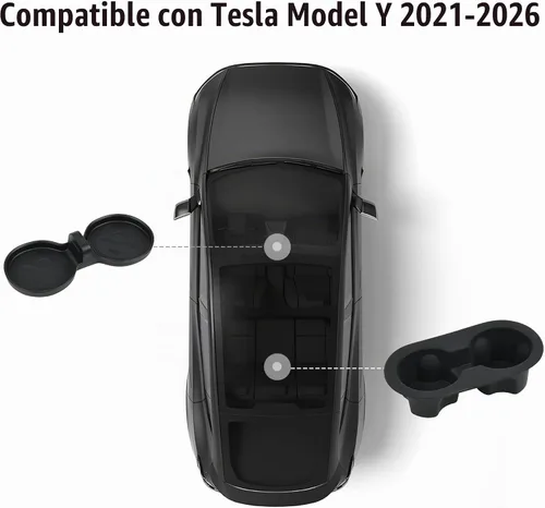 Vista 2 de frani Juego de portavasos (2 piezas) compatible con Tesla Model Y 2021-2026 y Juniper Refresh - Insertos de silicona premium para consola central