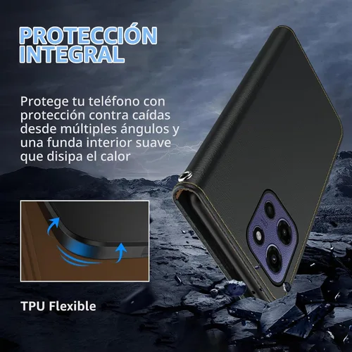 Vista 4 de Funda tipo cartera para Motorola Moto G Power 2026/2025, con bloqueo RFID, de piel sintética, para Moto G Power 2026, cierre magnético, tarjetero
