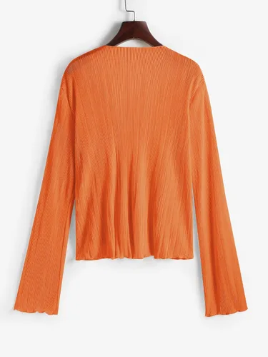 Vista 7 de ZAFUL Blusa plisada de manga larga con cuello en V profundo y lazo frontal para mujer
