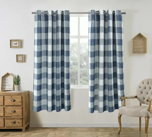 Vista 24 de Cortinas de cuadros de búfalo DriftAway a cuadros negro y blanco extralargas con tratamiento ojo de sargento para dormitorio y sala de estar